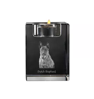 Holländischer Schäferhund, Hollandse Herdershond - Kerzenhalter mit Hundefoto, Teelichthalter aus Kristall, personalisiertes Geschenk der Marke Art-Dog