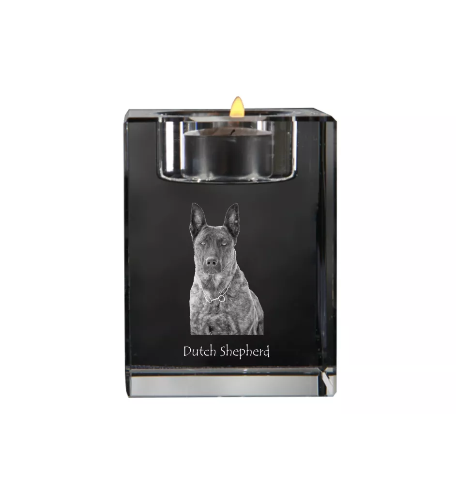 Berger hollandais - Bougeoir avec photo de chien, porte bougie en cristal, cadeau personnalisé par la marque Art-Dog