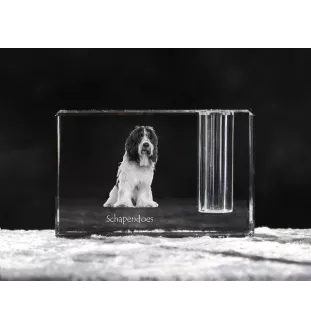 Schapendoes, Dutch Sheepdog, Nederlandse Schapendoes - Pen stand, crystal organiser with dog photo, unique desk decoration by Art-Dog brand