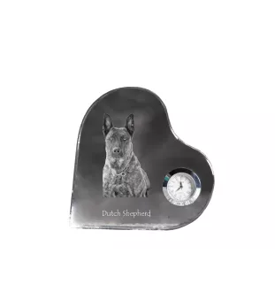 Berger hollandais - horloge en cristal avec une photo de chien, horloge de table en forme de cœur, horloge debout personnalisée de la marque Art-Dog