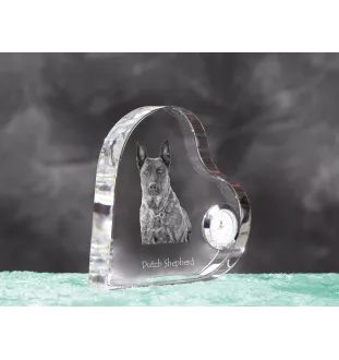 Holländischer Schäferhund, Hollandse Herdershond - Kristalluhr mit einem Hundebild, Herzregal-Uhr, personalisierte Standuhr der Marke Art-Dog
