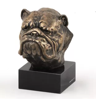 Bulldog, Englische Bulldogge - Hundestatue, Büste auf Steinsockel, Skulptur, Trophäe für Hundeausstellung der Marke Art-Dog