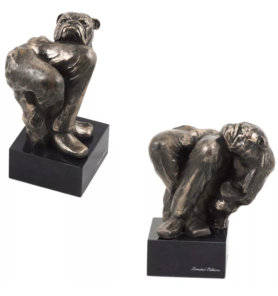 Bulldogge - Hundestatue, Büste auf Steinsockel, Skulptur, Trophäe für Hundeausstellung der Marke Art-Dog