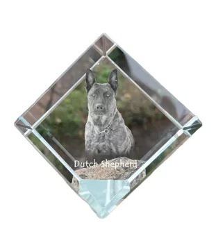 Berger hollandais - un cube de cristal avec une photo, une photo de cheval dans le cristal, un presse-papiers cubique de la marque Art-Dog