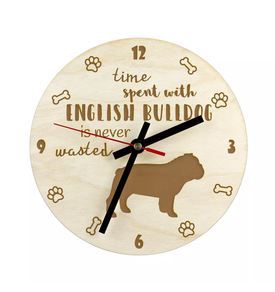 Bulldog, English Bulldog, British Bulldog - clock with dog, wooden clock with engraving, personalised clock by Art-Dog