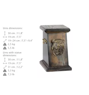 Bulldog, Englische Bulldogge eine Ascheurne für Hunde, eine elegante Urne mit einer Statue, eine Gedenkurne mit dem Porträt eines Hundes von der Marke Art-Dog