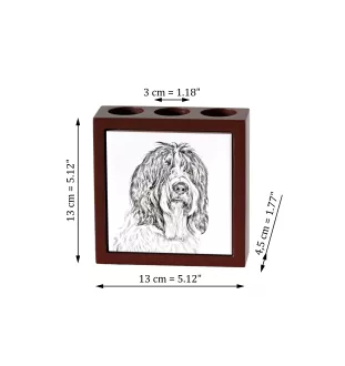 Schapendoes, Niederländischer Schapendoes - Stifthalter mit Hund, Schreibtischorganizer mit Aufdruck, personalisierte Schreibtischdekoration der Marke Art-Dog