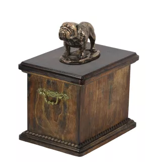 Bulldogge eine Urne für die Asche des Hundes, eine Urne mit einer Statue, eine elegante Urne im klassischen Stil der Marke Art-Dog