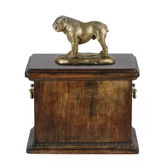 Bulldog, Englische Bulldogge eine Urne für die Asche des Hundes, eine Urne mit einer Statue, eine elegante Urne im klassischen Stil der Marke Art-Dog