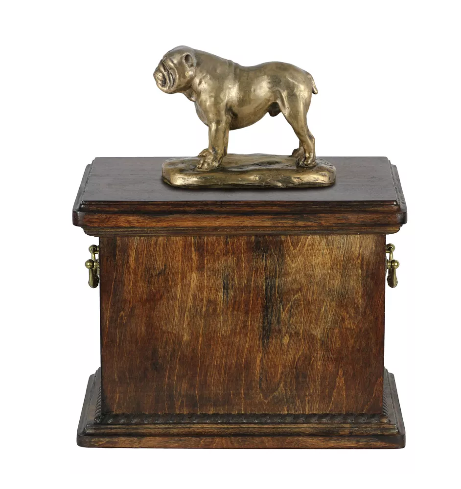 Bulldog, Bulldog anglais - une urne pour les cendres d'un chien, une urne avec une statuette, une urne élégante de style classique de la marque Art-Dog