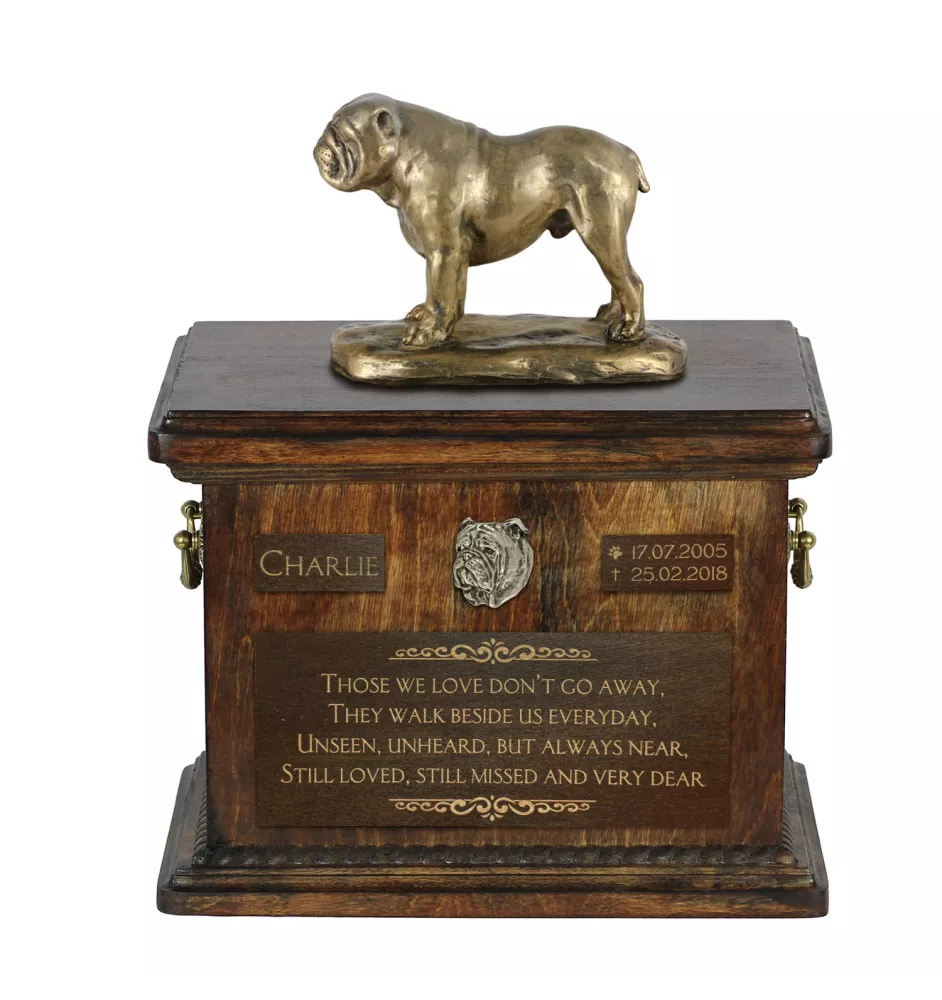 Bulldog, Bulldog anglais - urne pour les cendres de chien, urne avec une statuette, urne personnalisée pour les cendres de chien de la marque Art-Dog