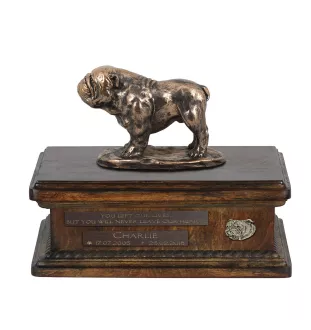 Bulldog - urne pour cendres de chien, urne personnalisée avec une statuette, urne en bois avec un chien de la marque Art-Dog