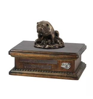 Bulldogge III urne in Hundeasche, personalisierte Urne mit Statue, Holzurne mit Hund von Art-Dog