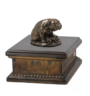 Bulldogge III urne in Hundeasche, personalisierte Urne mit Statue, Holzurne mit Hund von Art-Dog