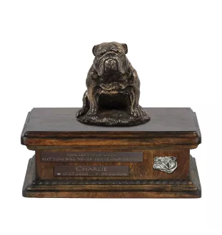 Bulldog V - urne pour cendres de chien, urne personnalisée avec une statuette, urne en bois avec un chien de la marque Art-Dog