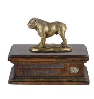 Bulldog, Bulldog anglais I - urne pour cendres de chien, urne personnalisée avec une statuette, urne en bois avec un chien de la marque Art-Dog