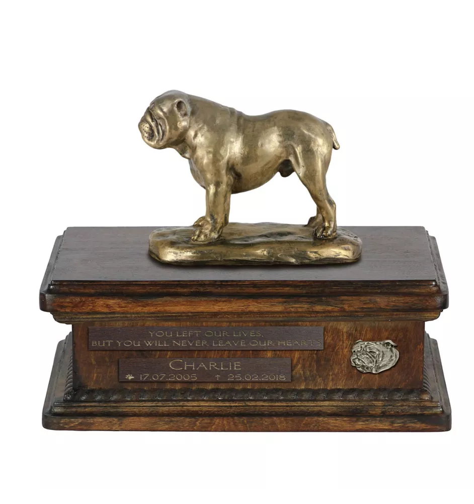 Bulldog, Bulldog anglais I - urne pour cendres de chien, urne personnalisée avec une statuette, urne en bois avec un chien de la marque Art-Dog