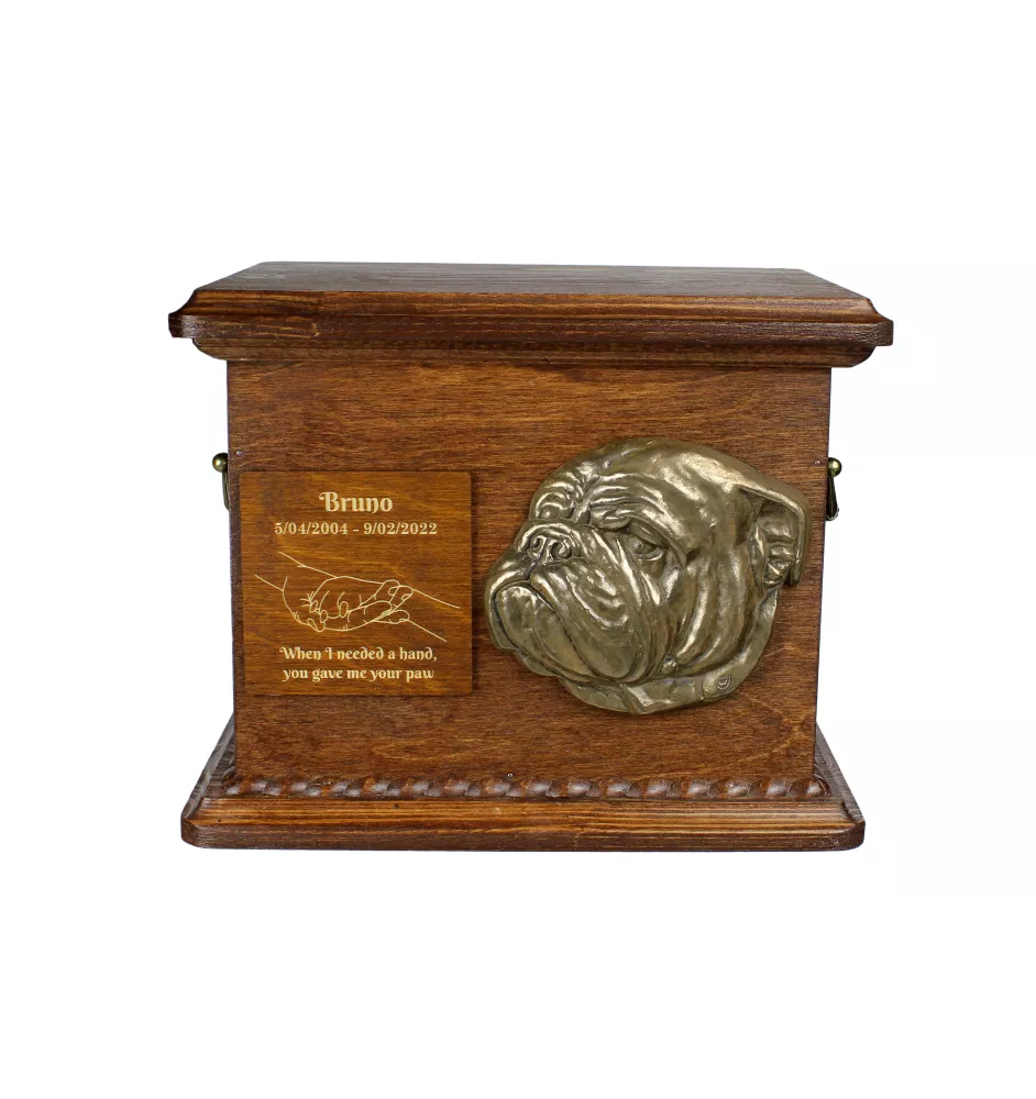 Bulldogge II Personalisierte Hundeurne mit Gravur und Relief, Erinnerungsbox für Hundeknochen von der Marke Art-Dog