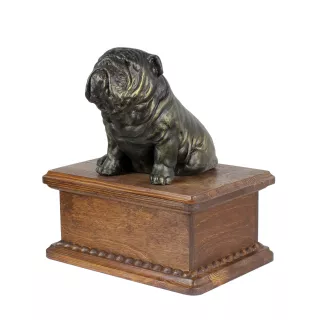 Bulldog, English Bulldog, British Bulldog - urn for dog ashes with a statuette, personalized wooden urn, small urn for dog ashes by Art-Dog brand