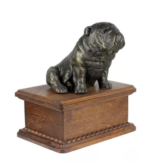 Bulldog, English Bulldog, British Bulldog - urn for dog ashes with a statuette, personalized wooden urn, small urn for dog ashes by Art-Dog brand