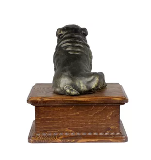 Bulldog, Englische Bulldogge - Eine Urne für die Asche eines Hundes mit einer Statue, eine personalisierte hölzerne Urne, eine kleine Urne für Hundeschnuppen der Marke Art-Dog.