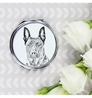 Holländischer Schäferhund, Hollandse Herdershond - Taschenspiegel mit Hund, personalisierter Taschenspiegel, kompakter Spiegel mit Art-Dog-Logo