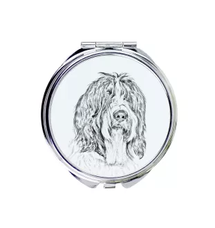 Schapendoes, Niederländischer Schapendoes - Taschenspiegel mit Hund, personalisierter Taschenspiegel, kompakter Spiegel mit Art-Dog-Logo