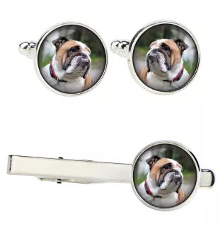 Bulldog, Englische Bulldogge Ärmelknöpfe und Krawatte mit Ihrem Foto, Anzugaccessoire, Herrenschmuck der Marke Art-Dog