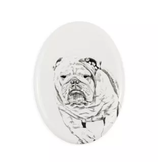 Bulldog, Englische Bulldogge - Gedenktafel mit einem Foto eines Hundes, Grabplatte mit Druck, personalisierte ovale Platte der Marke Art-Dog