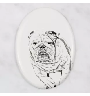 Bulldog, Englische Bulldogge - Gedenktafel mit einem Foto eines Hundes, Grabplatte mit Druck, personalisierte ovale Platte der Marke Art-Dog