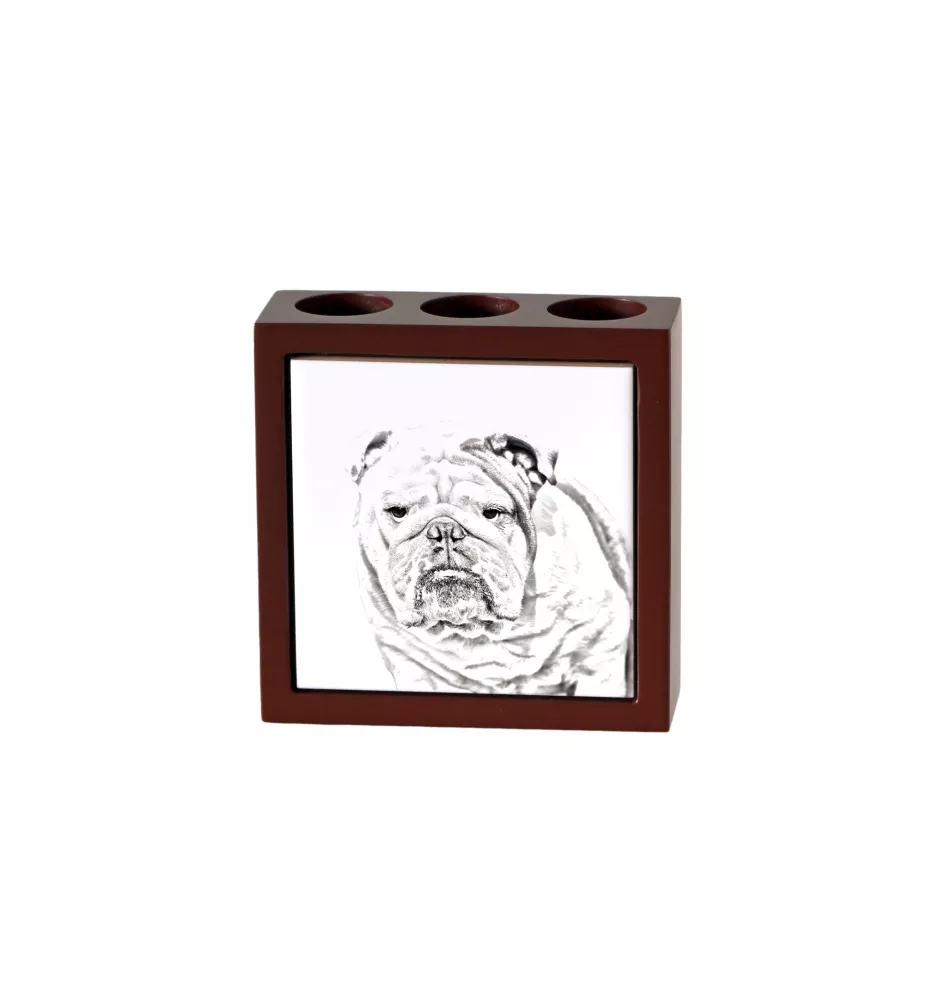 Bulldog, Englische Bulldogge - Stifthalter mit Hund, Schreibtischorganizer mit Aufdruck, personalisierte Schreibtischdekoration der Marke Art-Dog