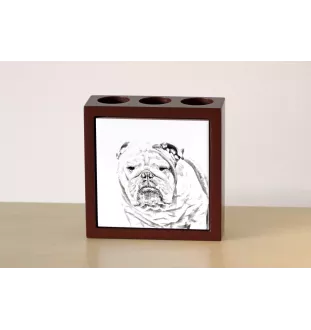 Bulldog, Englische Bulldogge - Stifthalter mit Hund, Schreibtischorganizer mit Aufdruck, personalisierte Schreibtischdekoration der Marke Art-Dog