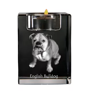 Bulldog, Bulldog anglais - Bougeoir avec photo de chien, porte bougie en cristal, cadeau personnalisé par la marque Art-Dog