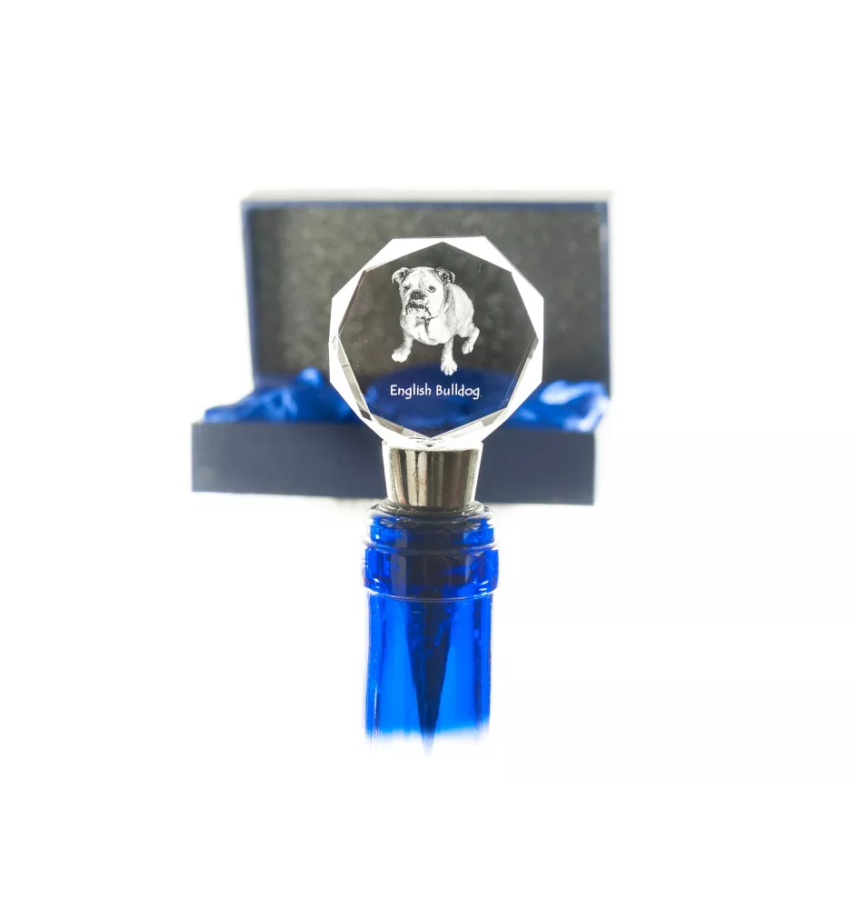 Bulldog, Englische Bulldogge - Flaschenverschluss, Weinverschluss aus Kristall mit Foto, personalisiertes Geschenk für Barkeeper der Marke Art-Dog