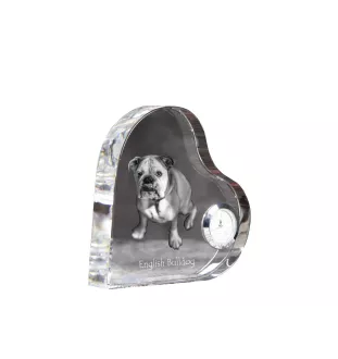 Bulldog, Englische Bulldogge - Kristalluhr mit einem Hundebild, Herzregal-Uhr, personalisierte Standuhr der Marke Art-Dog