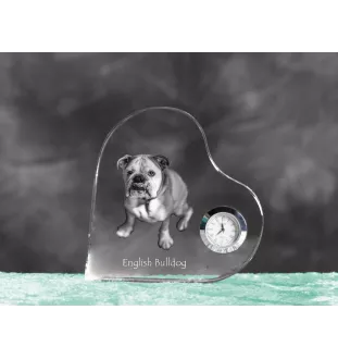 Bulldog, Englische Bulldogge - Kristalluhr mit einem Hundebild, Herzregal-Uhr, personalisierte Standuhr der Marke Art-Dog