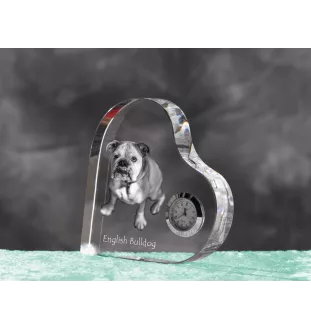 Bulldog, Englische Bulldogge - Kristalluhr mit einem Hundebild, Herzregal-Uhr, personalisierte Standuhr der Marke Art-Dog