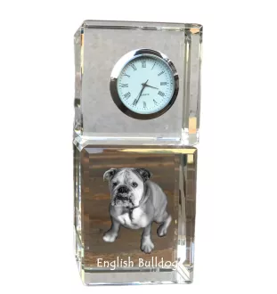Bulldog, Englische Bulldogge - Kristalluhr mit Foto, Hundebild im Kristall, personalisierte Schreibtischuhr von Art-Dog.