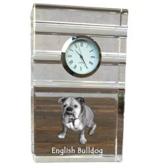 Bulldog, Englische Bulldogge - Glasuhr mit Foto, Foto eines Hundes im Kristall, personalisierte Tischuhr für das Büro der Marke Art-Dog