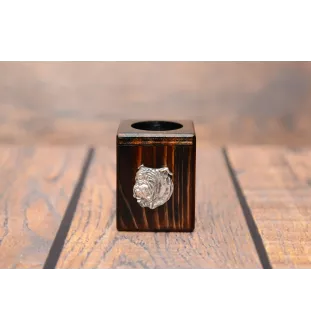 Bulldog, Englische Bulldogge I - Holzkerzenständer mit Hund, einzigartiges Andenken an den Verlust eines Hundes, Handwerkskunst der Marke Art-Dog