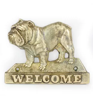 Bulldog - une plaque de porte avec un chien, une plaque de bienvenue en laiton, une enseigne exceptionnelle avec l'inscription Welcome de la marque Art-Dog