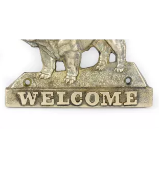 Bulldog - a door sign with a dog, a brass welcome plaque, a unique sign with the inscription Welcome from the Art-Dog brand