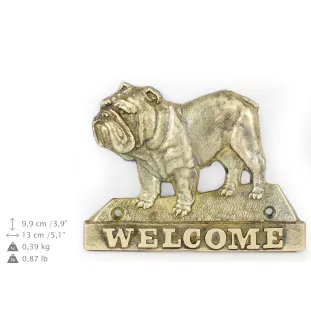 Bulldogge - Türschild mit Hund, messingfarbenes Willkommensschild, einzigartiges Schild mit der Aufschrift Welcome von der Marke Art-Dog