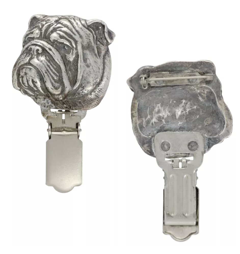 Bulldog, Englische Bulldogge - Brosche mit Clip, Startnummernhalter, versilberte Anstecknadel für Hundeausstellungen der Marke Art-Dog
