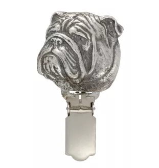 Bulldog, English Bulldog, British Bulldog - brooch with a clip, holder for a start number, silver-plated dog show pin from the Art-Dog brand