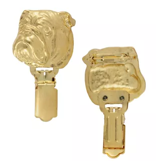 Bulldog, Englische Bulldogge - Brosche mit Clip, vergoldeter Startnummernhalter, Geschenk für Hundeausstellung der Marke Art-Dog