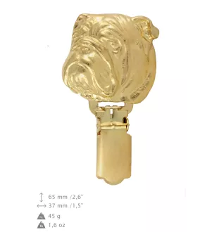 Bulldog, English Bulldog, British Bulldog - brooch with a clip, gold-plated holder for a start number, a gift for a dog show by Art-Dog brand.