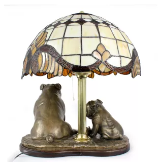 Bulldog, Englische Bulldogge - Lampe mit einem Lampenschirm aus Tiffanyglas, Tischlampe mit einer Hunde-Statuette, Inneneinrichtung im Retro-Stil der Marke Art-Dog