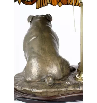 Bulldog, English Bulldog, British Bulldog - stained glass lamp with a lampshade, table lamp with a dog statue, interior decor in retro style by Art-Dog brand