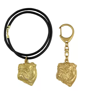 Bulldog, Englische Bulldogge I - Schlüsselanhänger und Halskette mit Hund in einer Box, vergoldetes Produkt von hoher Qualität, Marke Art-Dog